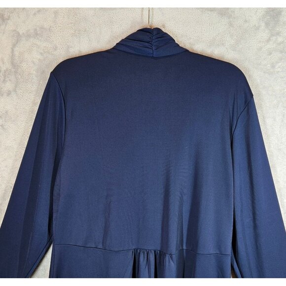 Susan Graver Premier Navy Womens L Open Cardigan Ruched Sleeves liquid silk - Picture 3 of 14
